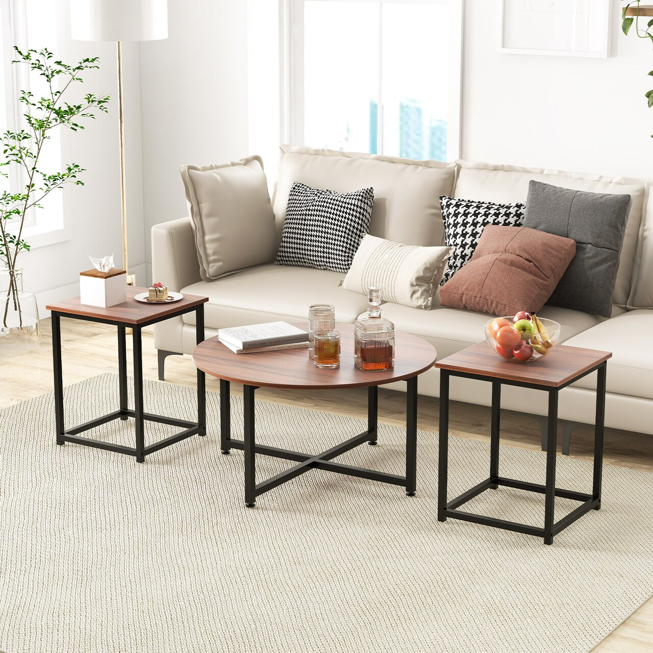 Modern Coffee Table Set of 3 with Storage for Living Room or Lounge
